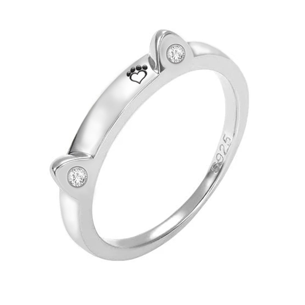 Silver Plated Diamond Bone Ring Pet Name Custom – Gifts for Pet Lovers — 1