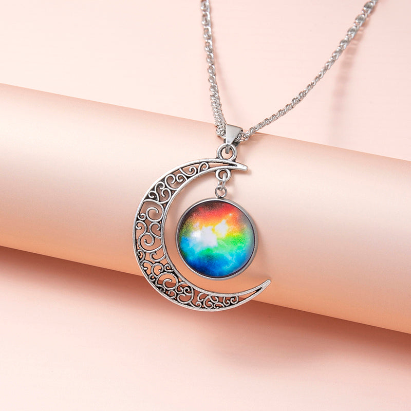 Galaxy Planet Star Glass Necklace Silver Hollow – Jewelry Gift Ideas — 1