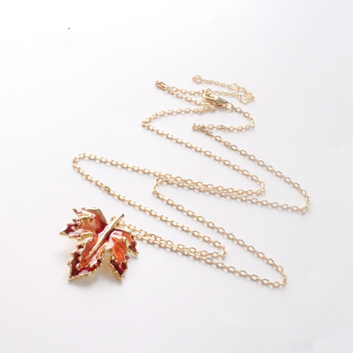 Maple Leaf Enamel Drip Glazed Long Necklace – Jewelry Gift Ideas — 1