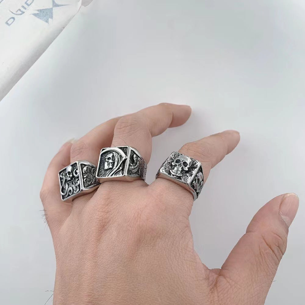 Retro Death Gothic Style Rose Skull Men's Titanium – Stylish Gifts — 1