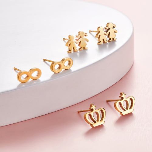 Crown Boy And Girl Stainless Steel Gold Stud Earrings – Gifts for Kids — 1
