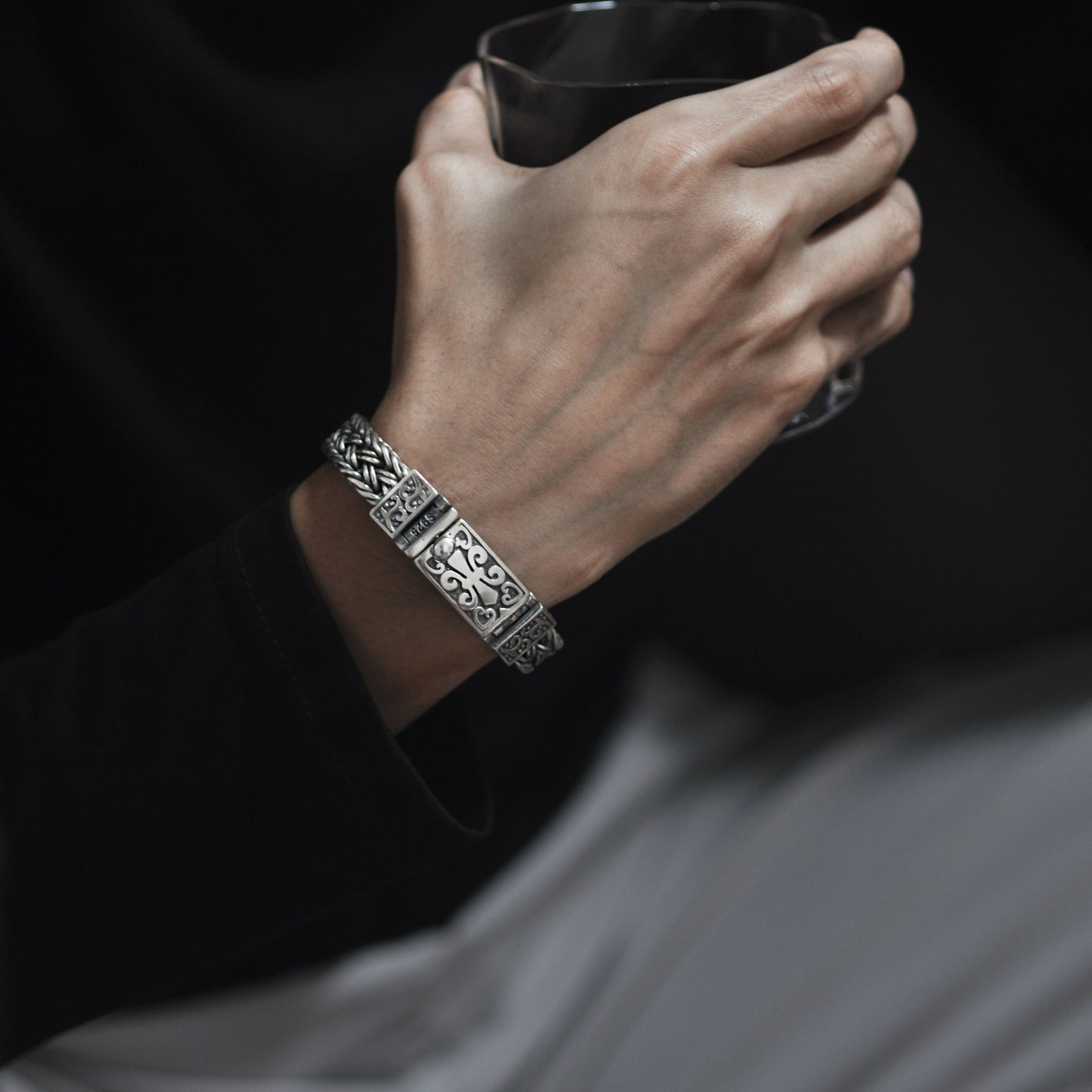 S925 Silver Wide Version Braided Bracelet Men's – Jewelry Gift Ideas — 1