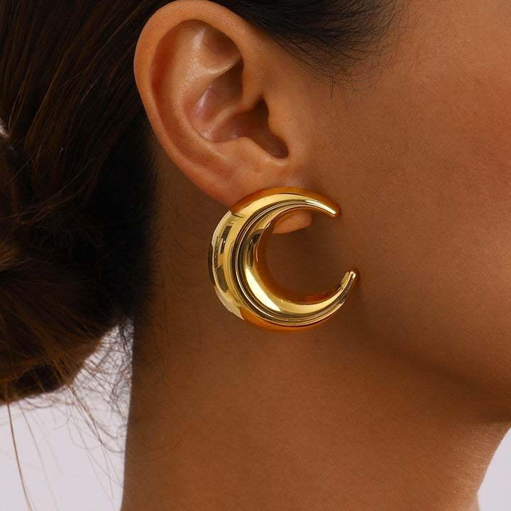 Stainless Steel Gold Earrings Titanium Steel Moon – Meaningful Gifts — 1