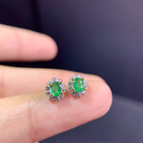 Women's Natural Emerald Silver Stud Earrings – Gifts for Her — 3