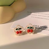 S925 Silver Needle Red Cherry Pearl Earrings Female – Gifts for Her — 2