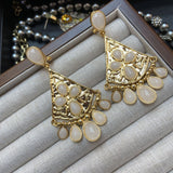 Fan-shaped White Jade Tassel Earrings Water Drop Long – Everyday Gifts — 3