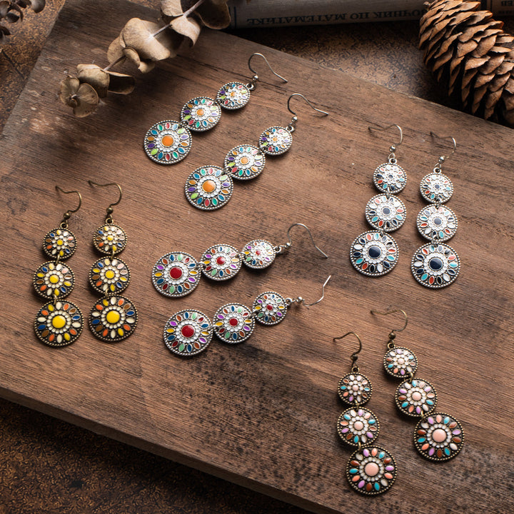 Nostalgic Drop Oil Craft Round Long Earrings – Creative Gifts — 1