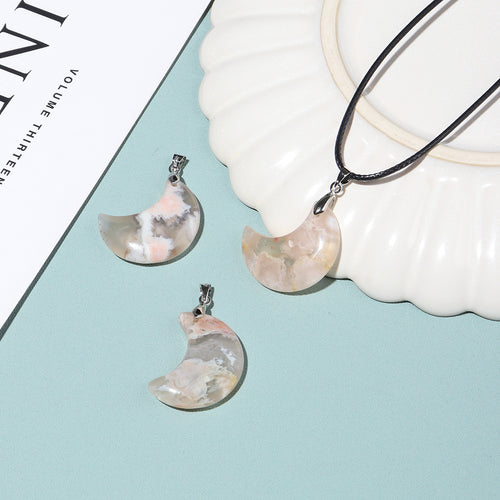 Crystal Cherry Blossom Agate Moon Leather Rope – Jewelry Gift Ideas — 1