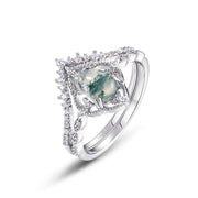 Female S925 Silver Inlaid Green Moss Stone Ring – Gifts for Her — 12