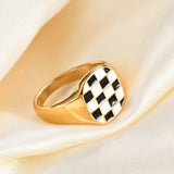 Square Black And White Checkerboard Gold Ring – Special Occasion Gifts — 3