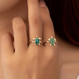 Two Cute Turtles Stacked Ring Plated 14K Gold Design – Everyday Gifts — 1