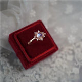Natural Moonstone Snowflake Diamond Sterling Silver Ring – Gift Ideas — 2