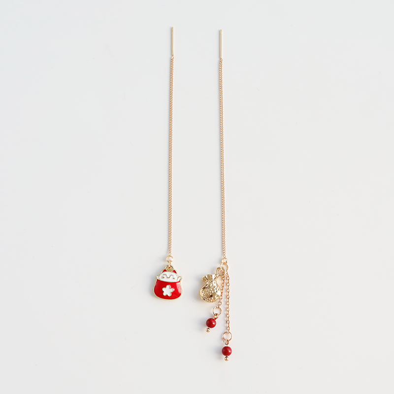 Guochao Original Lucky Cat Sakura Long Earrings – Cat Lover Gifts — 1