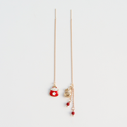 Guochao Original Lucky Cat Sakura Long Earrings – Cat Lover Gifts — 1