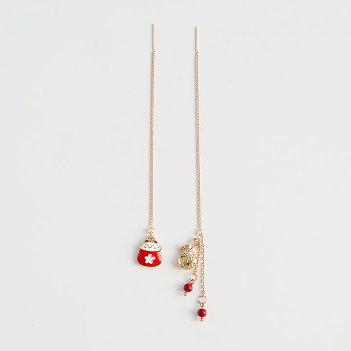 Guochao Original Lucky Cat Sakura Long Earrings – Cat Lover Gifts — 1