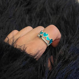 Mint Fluorescent Heart-shaped Staggered Ring – Everyday Gifts — 1