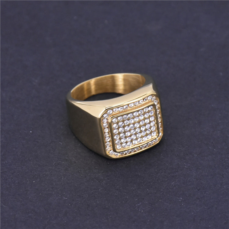 Rhinestone Square Ring Gold Color Stainless Steel – Meaningful Gifts — 1