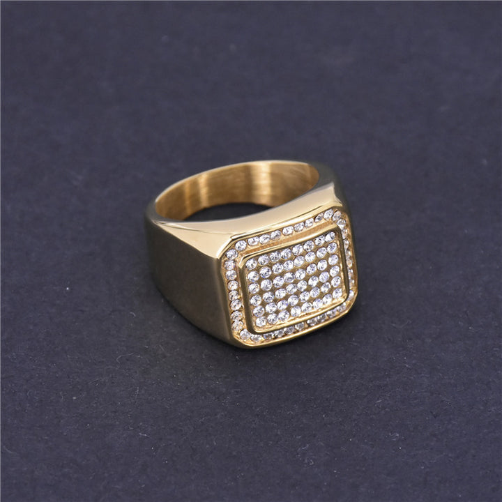 Rhinestone Square Ring Gold Color Stainless Steel – Meaningful Gifts — 1