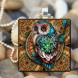 Time Gemstone Dragonfly Owl Square Glass Pendant – Jewelry Gift Ideas — 4