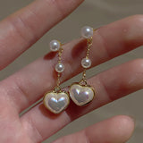 Sterling Silver Needle Heart Pearl Earrings Female – Gifts for Her — 2