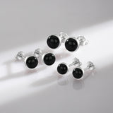 S925 Sterling Silver Black Agate Stud Earrings – Unique Gift Ideas — 1