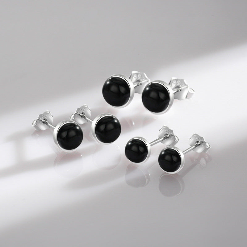 S925 Sterling Silver Black Agate Stud Earrings – Unique Gift Ideas — 1
