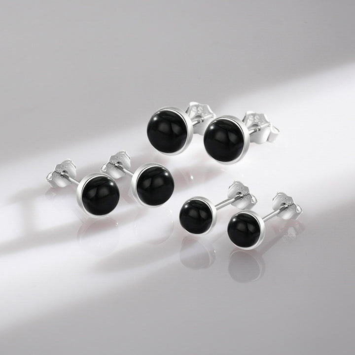 S925 Sterling Silver Black Agate Stud Earrings – Unique Gift Ideas — 1