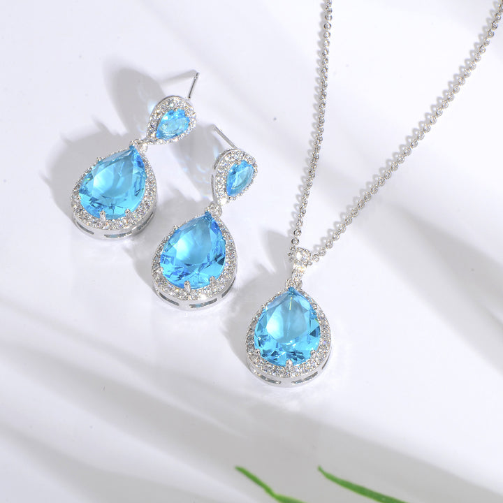 Bright Big Zircon Water Drops Necklace Eardrops – Gifts for Couples — 1