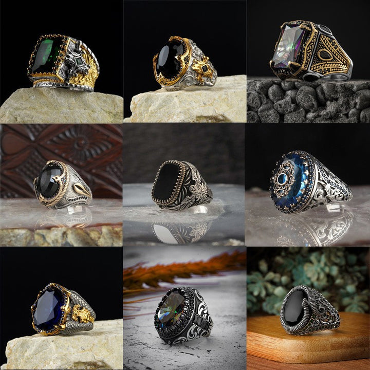 Snakelike Winding Black Flat Gemstone Ring Men's – Gifts for Him — 1