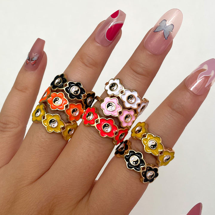 Women's Alloy Drip Oil Color Flower Bagua Ring – Gifts for Her — 1