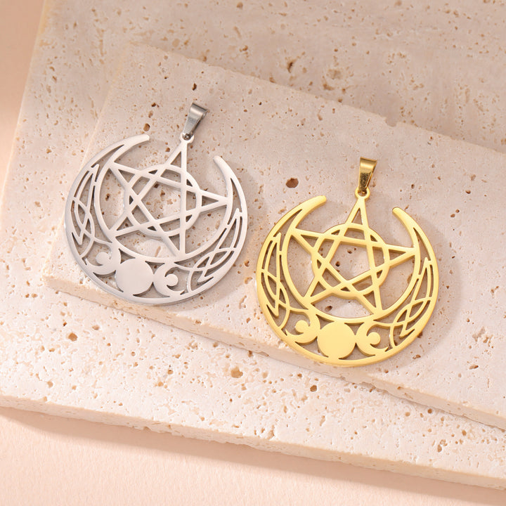 Vintage Stainless Steel Triple Moon Pentagram – Jewelry Gift Ideas — 1