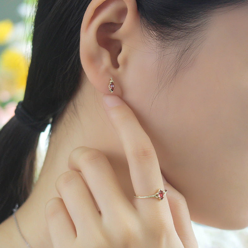 S925 Silver Plated 14K Gold Garnet Earrings – Small Gift Ideas — 1