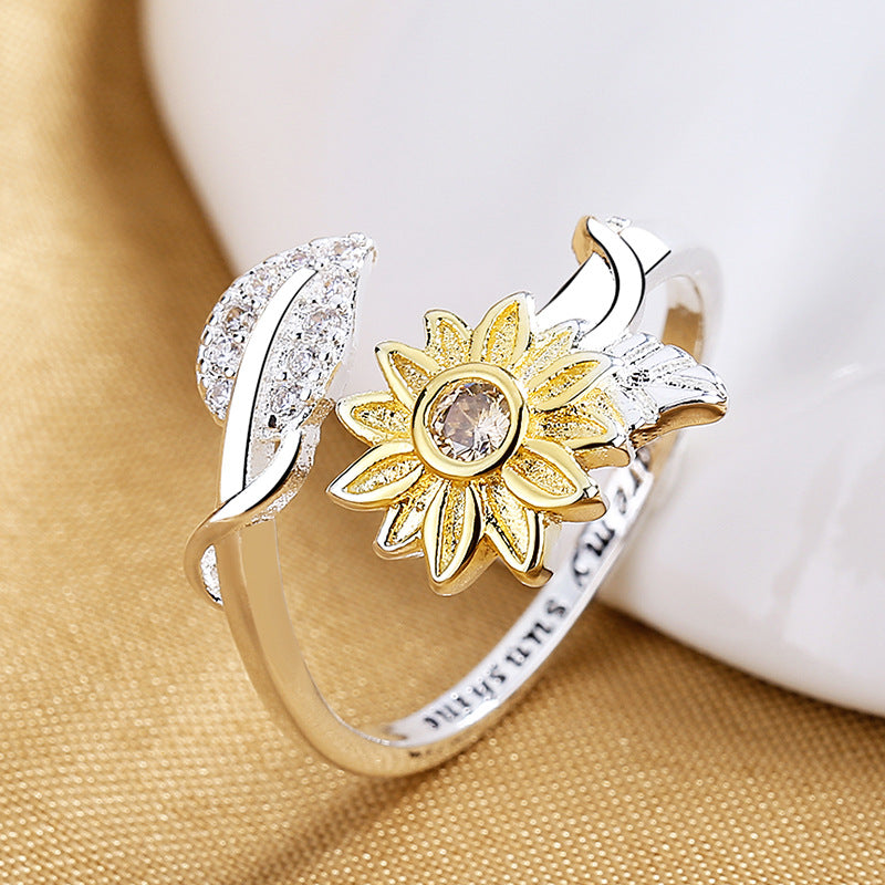 Gold And Silver Two-tone Sunflower Flower Ring – Meaningful Gifts — 1