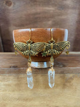 Gold Moth And Quartz Hanging Ear Earrings – Holiday Gift Ideas — 2