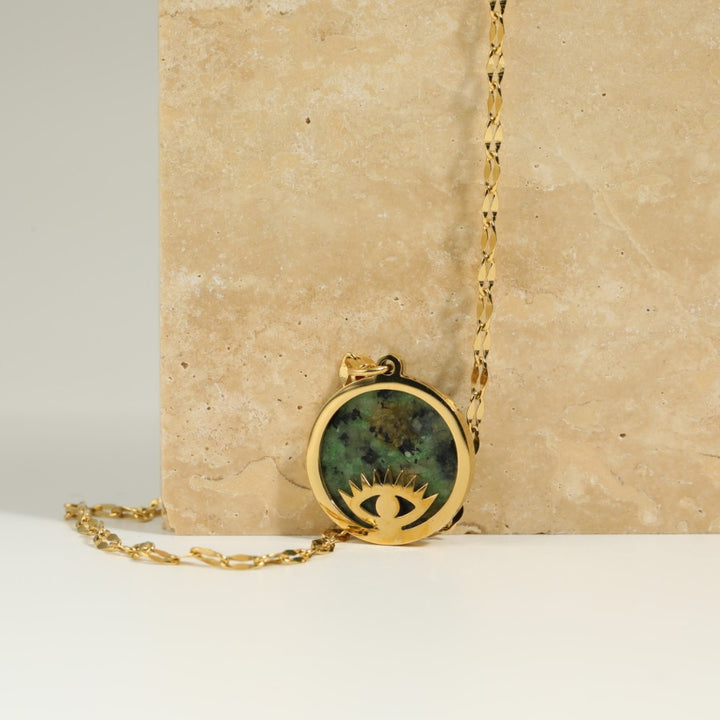 Simple Natural Stone Necklace Sun Light Stainless – Jewelry Gift Ideas — 1