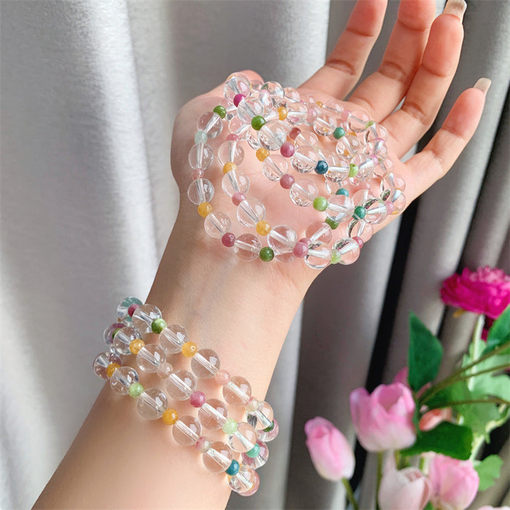Natural White Crystal Bracelet Iced Round Beads – Jewelry Gift Ideas — 1