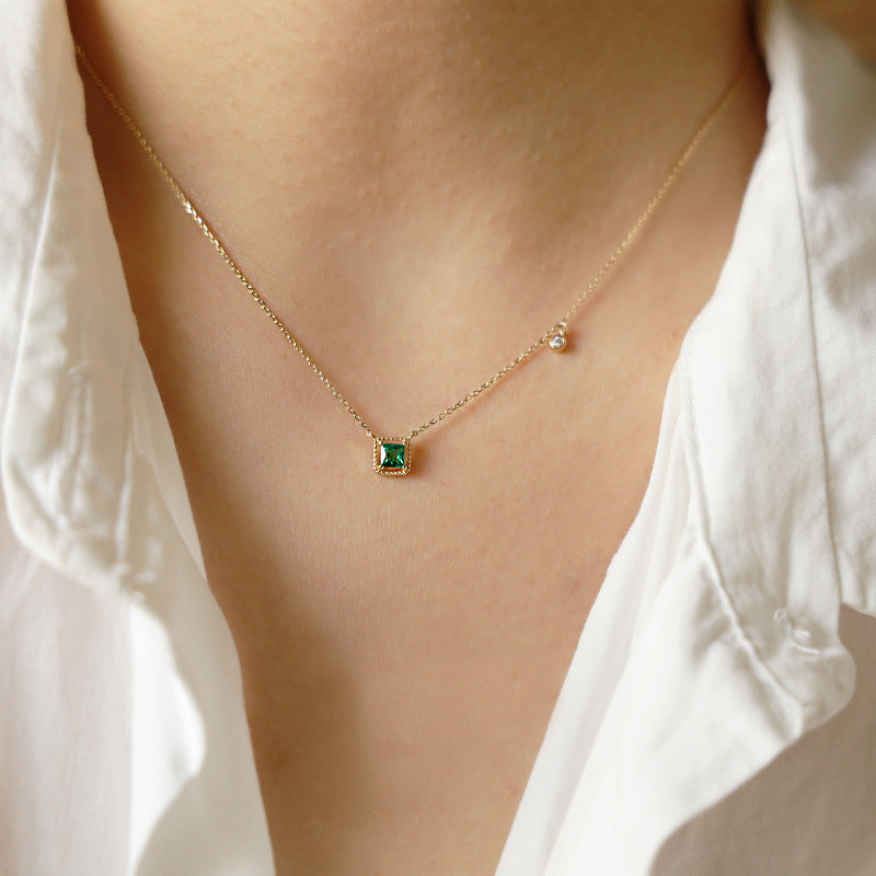 S925 Sterling Silver Necklace Emerald Sugar Cube – Jewelry Gift Ideas — 1