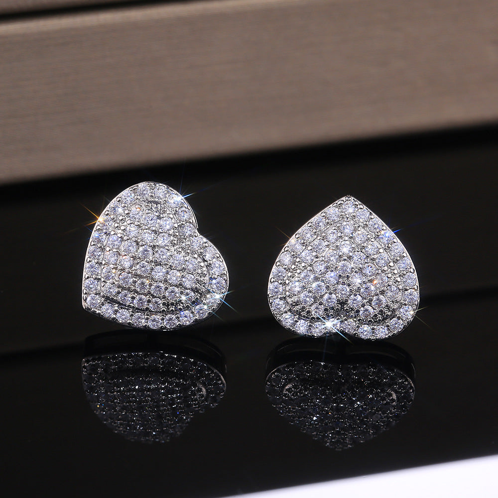Fashion OL Micro Inlaid Zircon Heart Stud Earrings – Stylish Gifts — 1