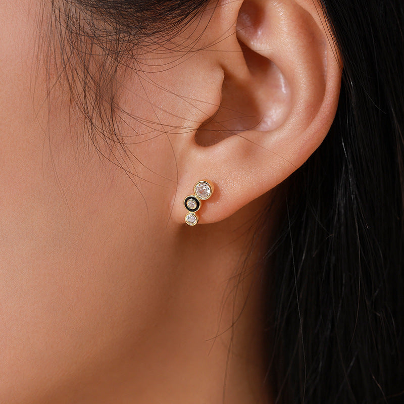 Women's Sterling Silver Black Round Bubble Stud – Gifts for Her — 1