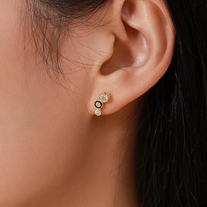 Women's Sterling Silver Black Round Bubble Stud – Gifts for Her — 1