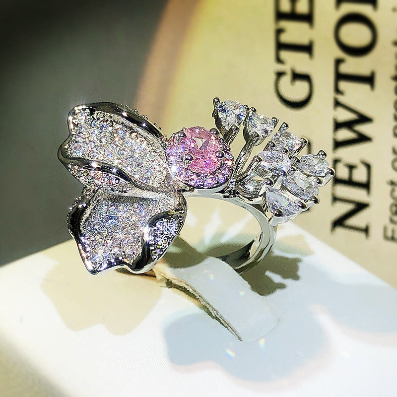 Bright Red Diamond Colored Gems Flower Ring Female – Gifts for Her — 1