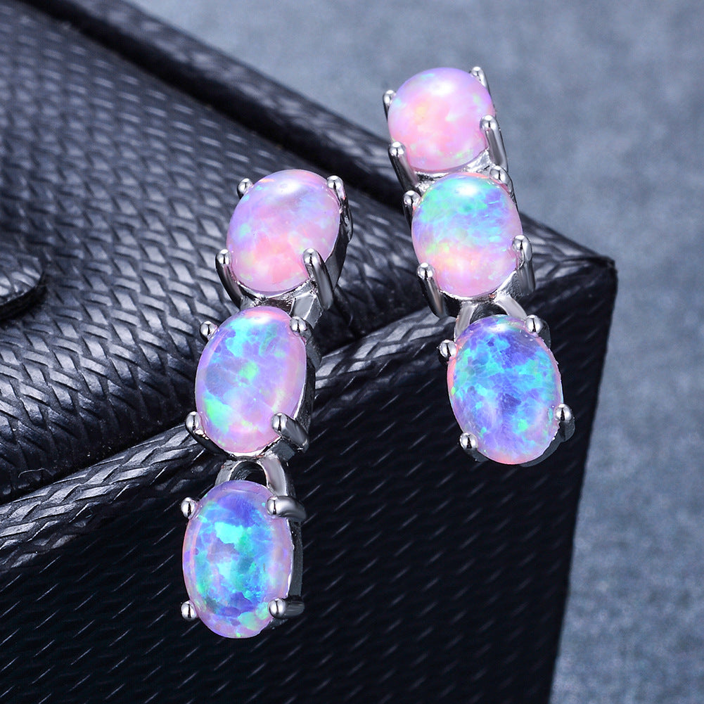 Fashion White Gold Three Color Opal Stud Earrings – Stylish Gifts — 1