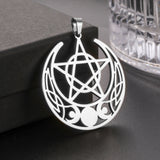 Vintage Stainless Steel Triple Moon Pentagram – Jewelry Gift Ideas — 4