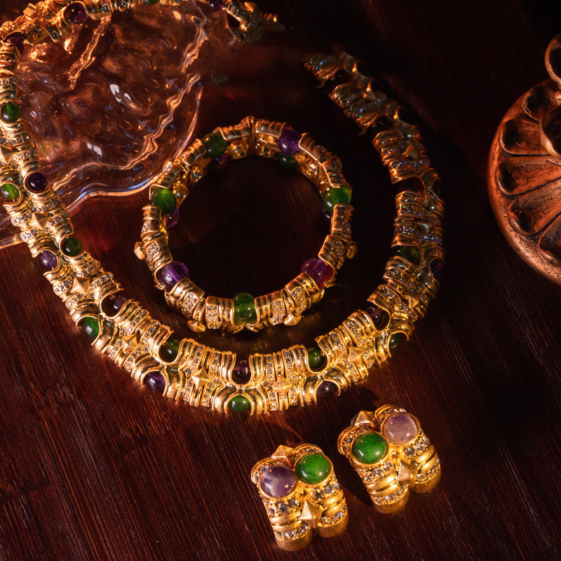 Ancient Gold Red Green Stone Necklace Suit – Jewelry Gift Ideas — 1