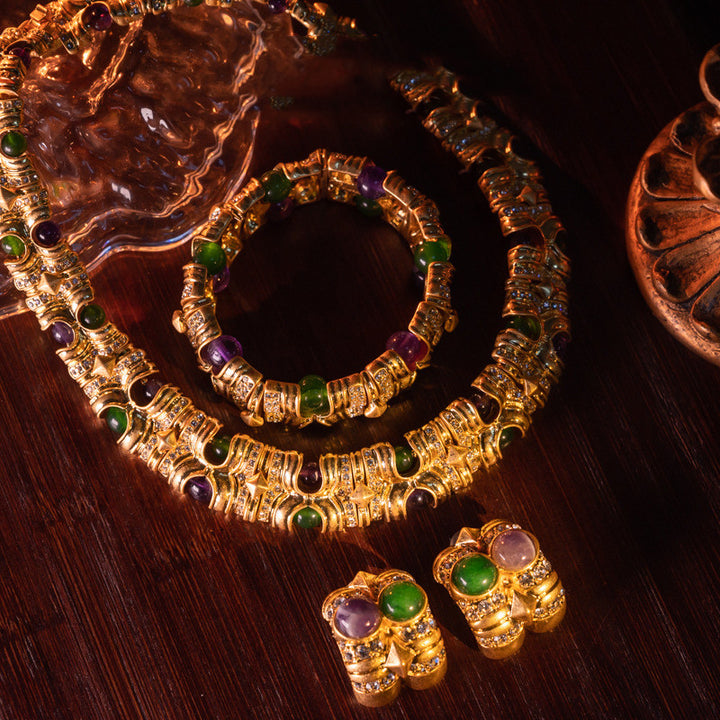 Ancient Gold Red Green Stone Necklace Suit – Jewelry Gift Ideas — 1