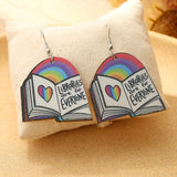 Geometric Rainbow Book Earrings Wooden For Women – Gifts for Her — 1