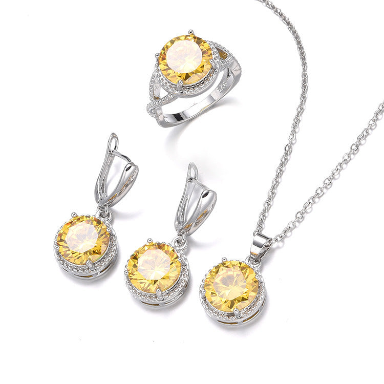 Women's Zircon Necklace Earring Ring Three-piece – Jewelry Gift Ideas — 1