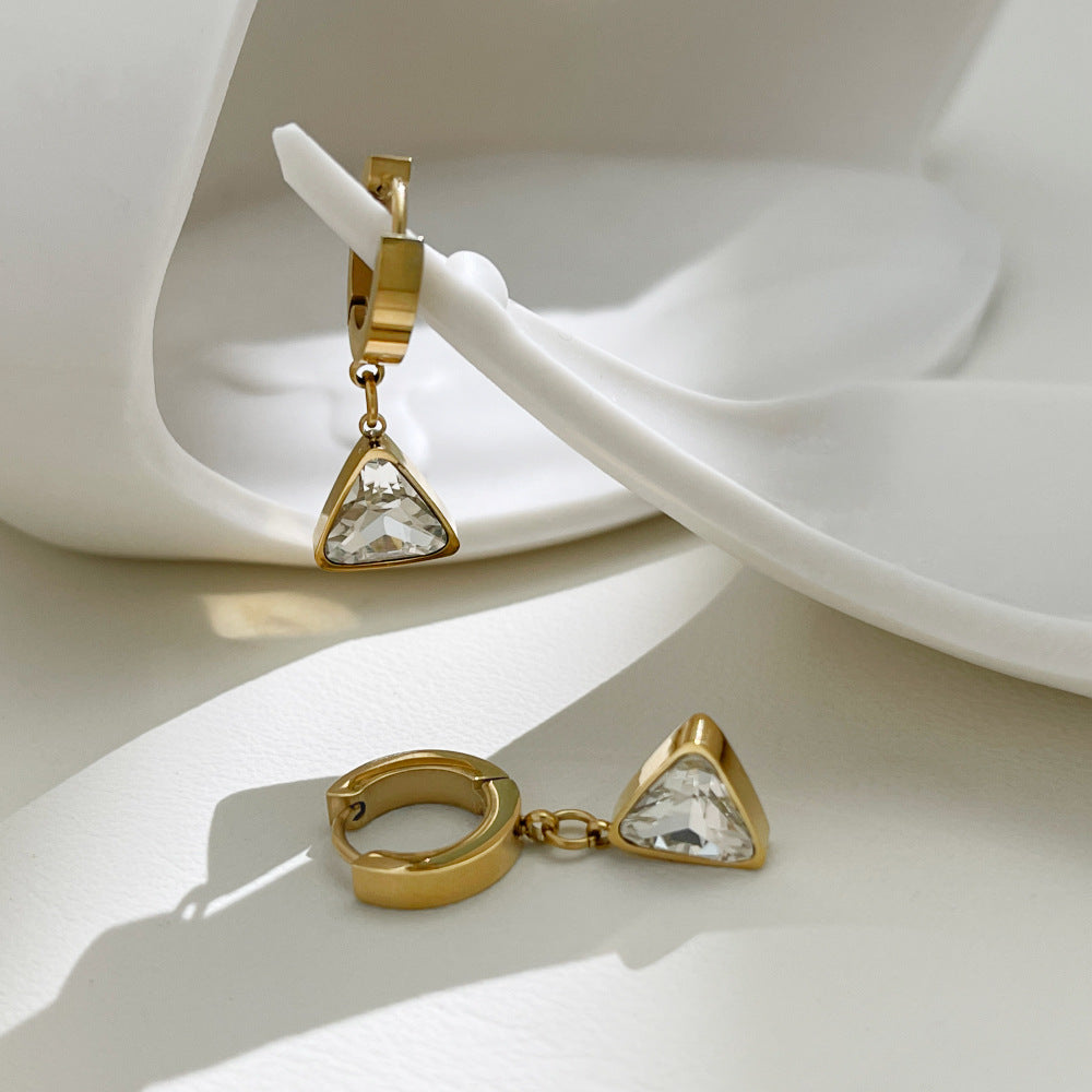 Women's Gold Triangle Zircon Drop Hoop Earrings – Gifts for Her — 1