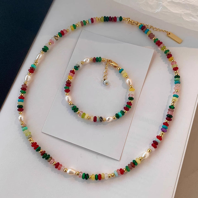 Colorful Glass Dopamine Beaded Necklace Natural – Jewelry Gift Ideas — 1