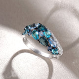 Women's Silver Inlay Sea Blue Zircon Ring – Gifts for Her — 1
